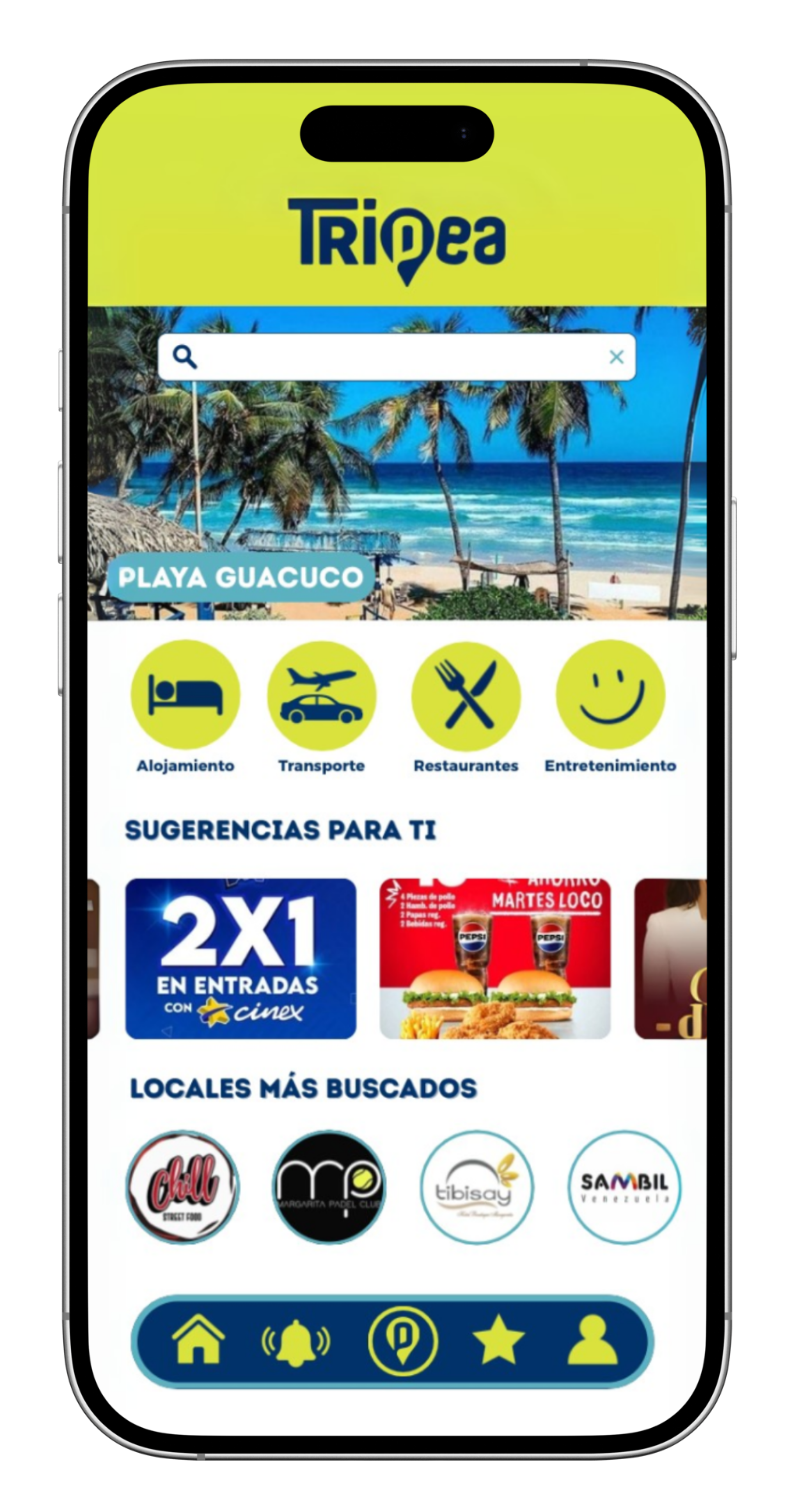 Vista de la app en movil - Guia Turistica de Margarita: Alojamientos, playas, comida y lugares locales